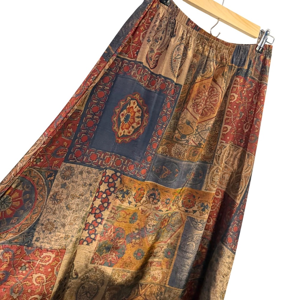 Vintage 90s Boho Hippie Eclectic Patchwork Paisley Floral A-Line Maxi Skirt M